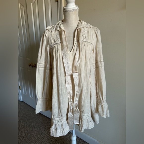 Free People 5 O'clock Tea Time Mini Dress Ivory Color Cotton size XS - Picture 4 of 11